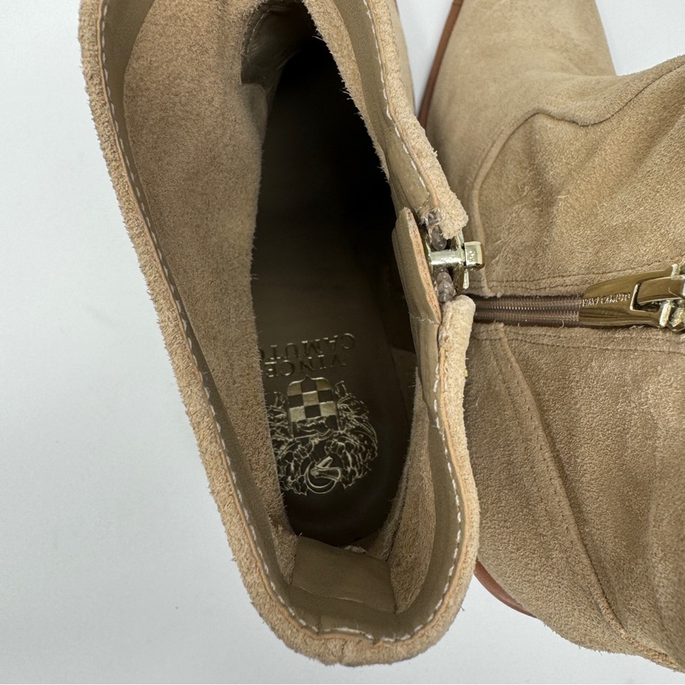 Vince Camuto Tan Suede Amtinda Tortilla Squared Toe Block Heeled Bootie Boot - Picture 7 of 14